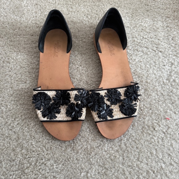 LOEFFLER RANDALL Pompom Raffia Leather Sandal 7.5 - Picture 1 of 7